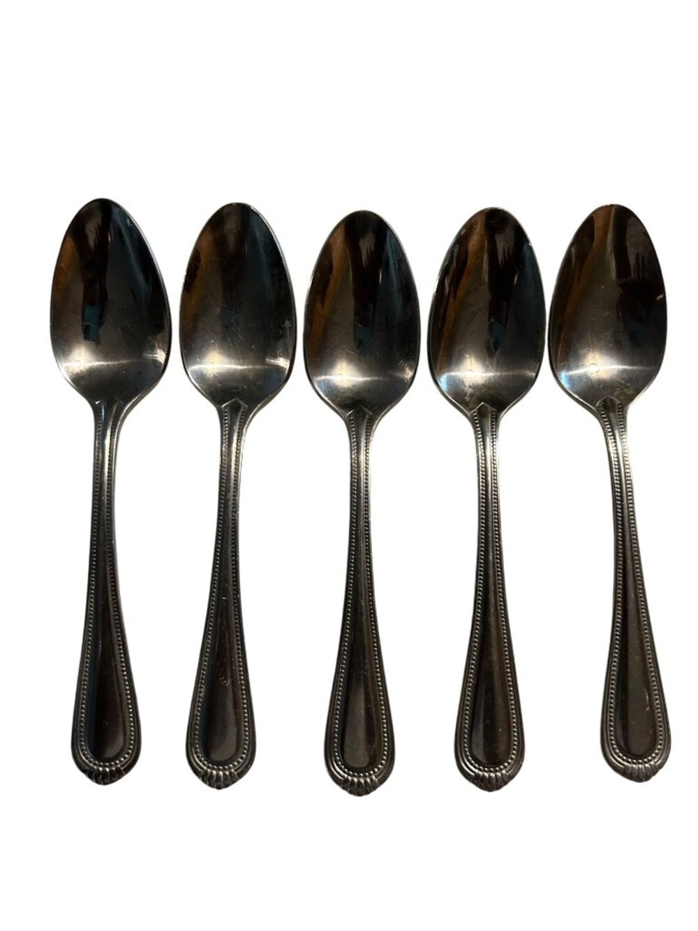 Oneida Silver Countess Stainless Steel Teaspoons Glossy Beaded Edge Set Of 5